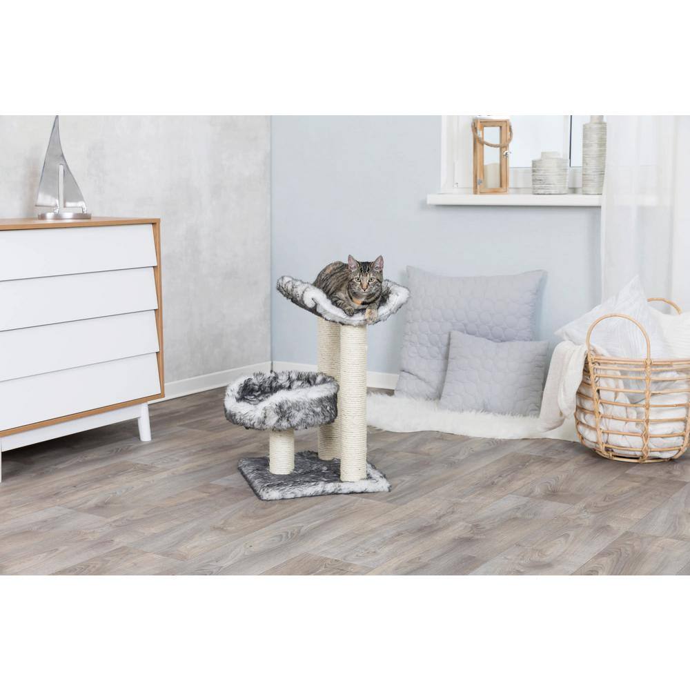 24.4" Black and White Plush Cat Tree with Sisal Posts