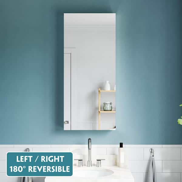 WYonder 16 in. W x 36 in. H Rectangular Aluminum Recessed/Surface Mount (Reversible) Medicine Cabinet with Mirror