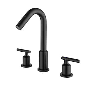 8 in. Widespread Double Handle Bathroom Faucet with Swivel Spout 3 Hole Stainless Steel Bathroom Sink Tap in Matte Black