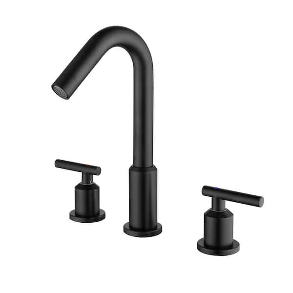 AIMADI 8 in. Widespread Double Handle Bathroom Faucet with Swivel Spout 3 Hole Stainless Steel Bathroom Sink Tap in Matte Black