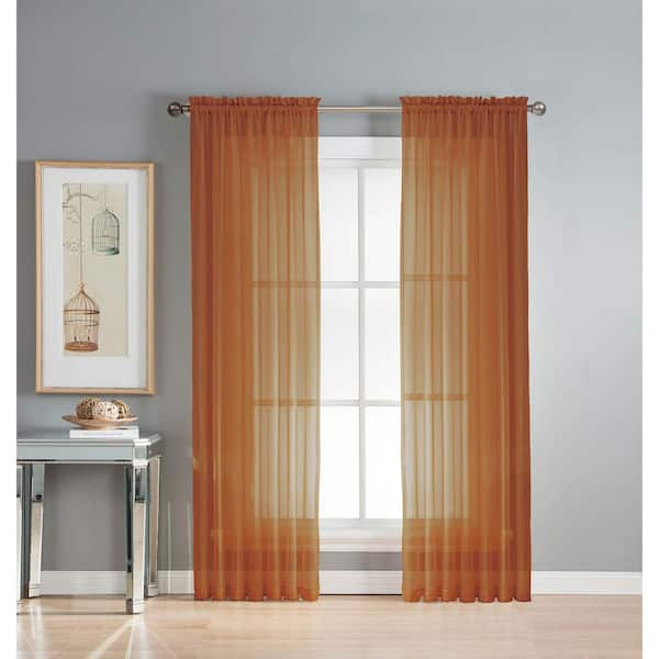 Window Elements Sheer Diamond Sheer Rust Rod Pocket Extra Wide Curtain Panel, 56 in. W x 90 in. L