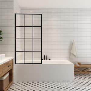 Puente 34" W x 58" H Bathtub Screen Frameless Glass Shower Door Tempered Glass Shower Panel in Matte Black