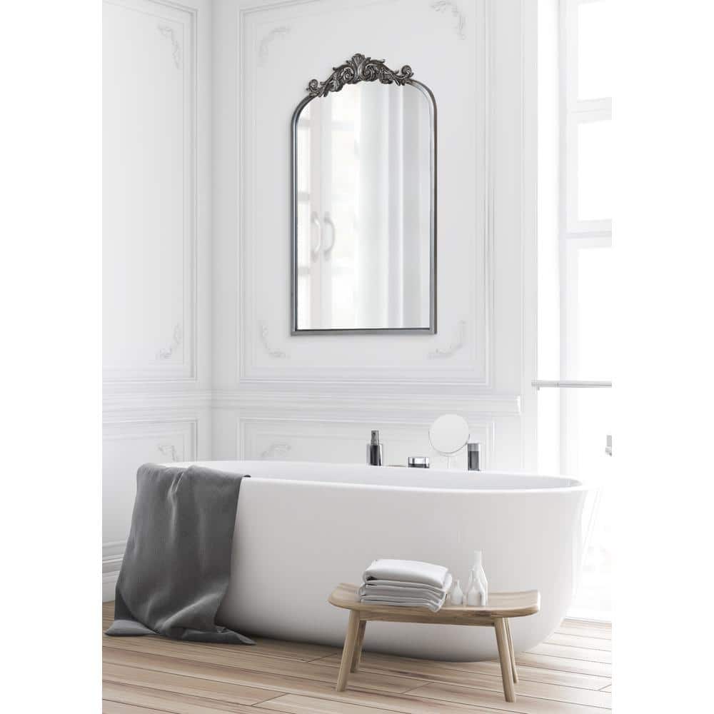 Elegant Arendahl 35" Baroque-Inspired Silver Arch Wall Mirror