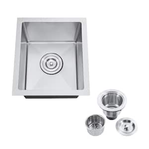 15 in. Undermount Nano Single Bowl Stainless Steel Handmade Kitchen Bar/Prep Sink with Drain Assembly Strainer