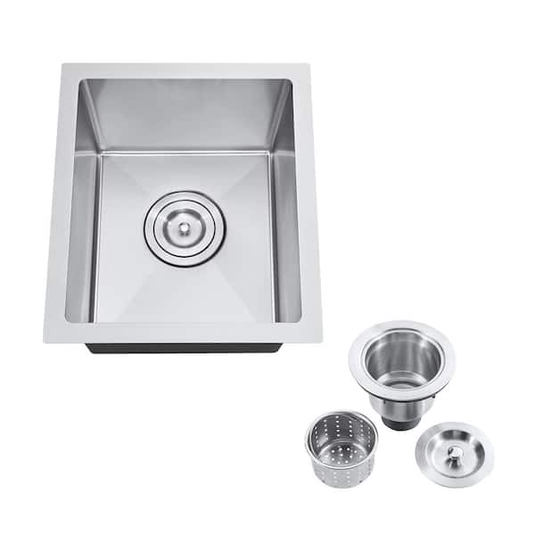 Akicon 15 in. Undermount Nano Single Bowl Stainless Steel Handmade Kitchen Bar/Prep Sink with Drain Assembly Strainer