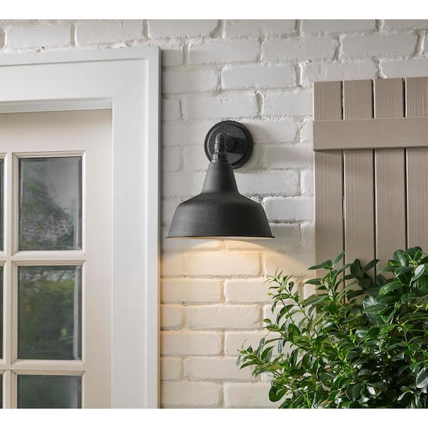 Hargreaves 12.37 in. 1-Light Gilded Iron Rustic Farmhouse Hardwired Outdoor Wall Light Lantern Sconce with Seeded Glass