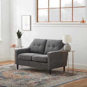 Ellen 53.94 in. Charcoal Polyester Upholstered 2-Seater Scooped Arm Loveseat