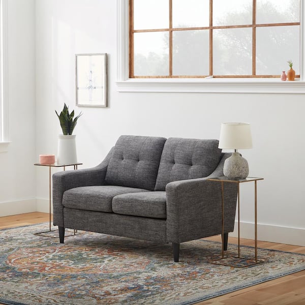 Brookside Ellen 54 in. Charcoal Upholstered Polyester 2-Seat Loveseat with Scooped Arms