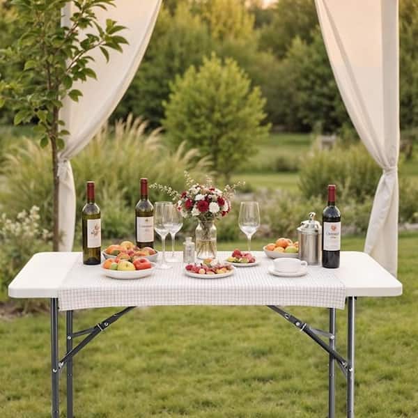 Otryad 48.03 in. White Rectangle Steel Picnic Table, Heavy-Duty Table with Handle for Camping, Picnic, Party and Outdoor Use