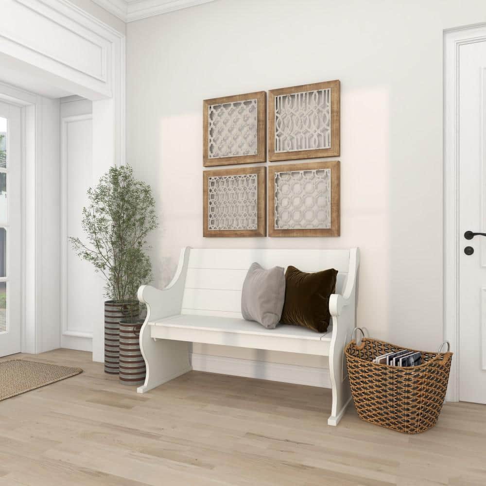 Rustic Farmhouse Iron & Wood Geometric Wall Decor Set, 19" Square
