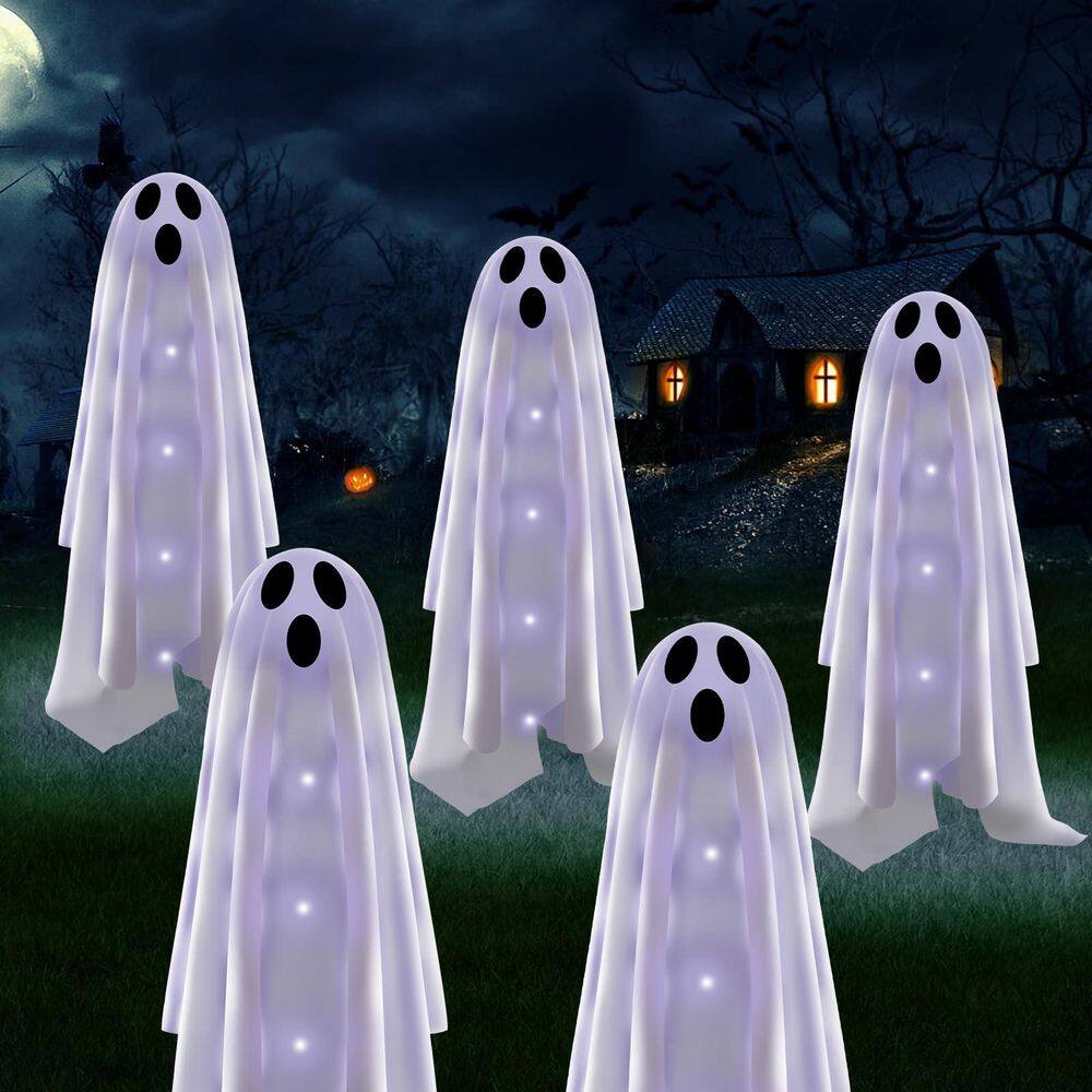 18 in. Halloween Ghost Decorations Lights with Scary Party Gifts Decor for Halloween, Cold White (6-Pack)