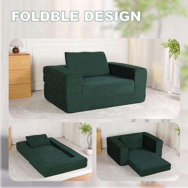 Green Full Size Convertible Sofa Bed, Compressed Floor Sofa Bed Human Dog Sleeper Sofa with Pillow, No Assembly