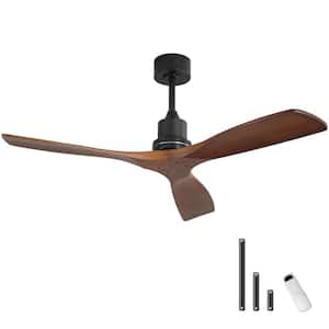 52 in. Indoor/Outdoor Matte Black Modern Ceiling Fan with Wood Fan Blades and 6-Speed Downrod Remote Included