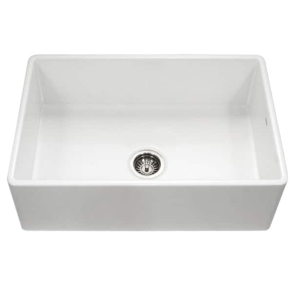 HOUZER Platus Series Farmhouse Apron Front Fireclay 33 in. Single Bowl Kitchen Sink in White