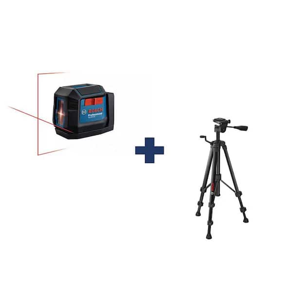 Bosch 50 ft. Dual Power Battery Red Beam Self-Leveling Cross-Line Laser Level and Compact Tripod with Extendable Height