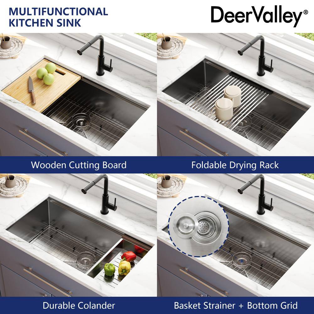33" Stainless Steel Single Bowl Undermount Workstation Kitchen Sink