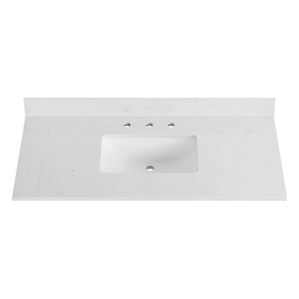 49'' White Engineered Stone Bathroom Vanity Top with Ceramic Sink