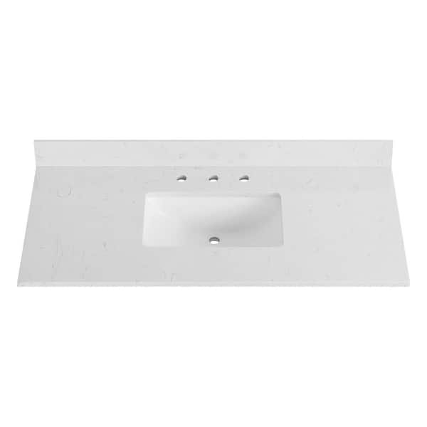 49 in. W x 22 in. D Engineered Stone Composite White Rectangular Single Sink Bathroom Vanity Top in Carrara White