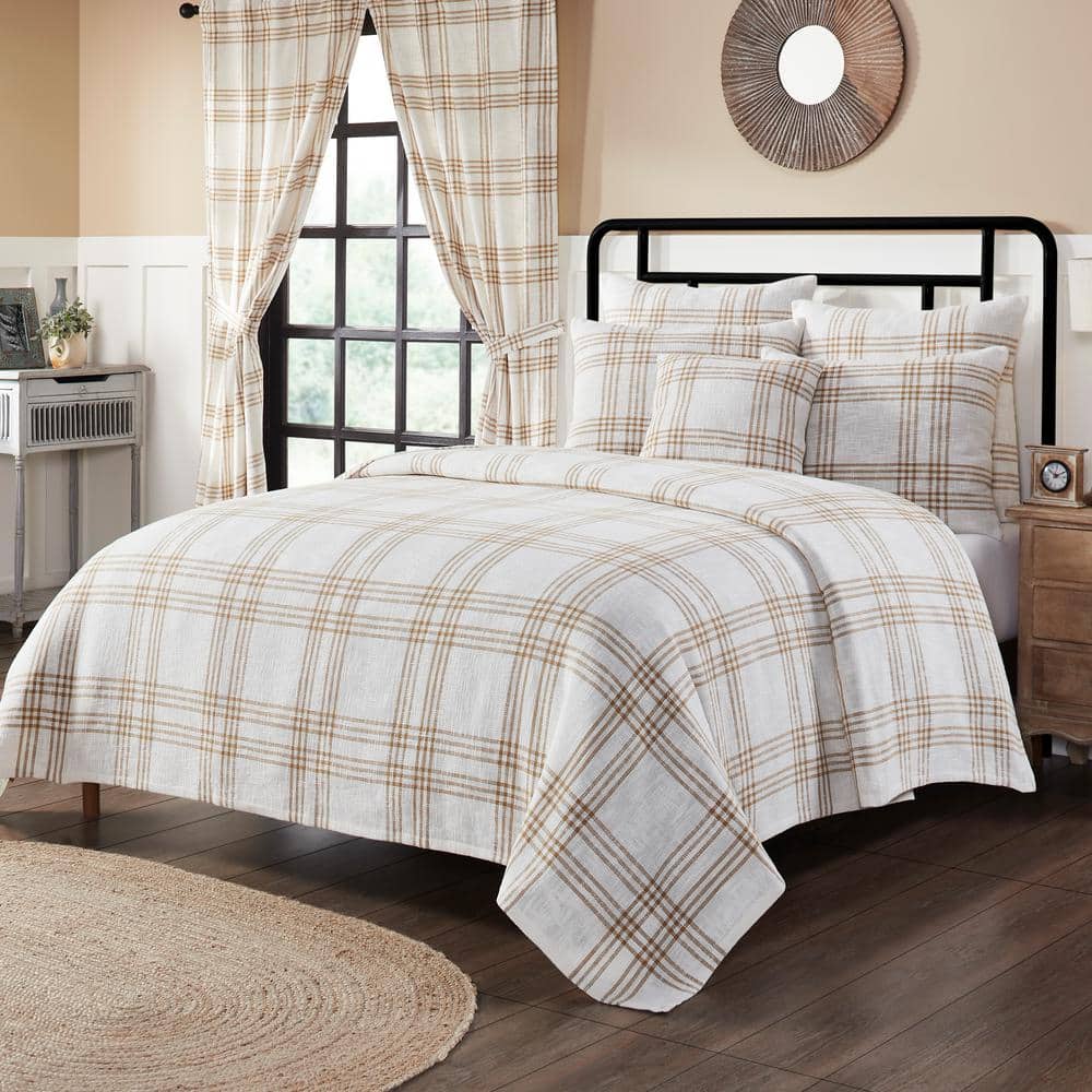 White and Tan Plaid Cotton Twin Duvet