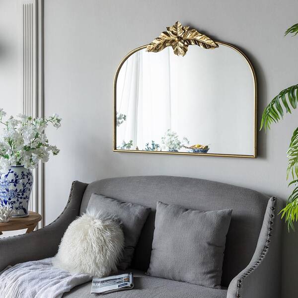 Gold 39.5 in. W x 35 in. H Art Deco Arch Iron Framed Mirror Wall Mirror Wall Decor Mirror