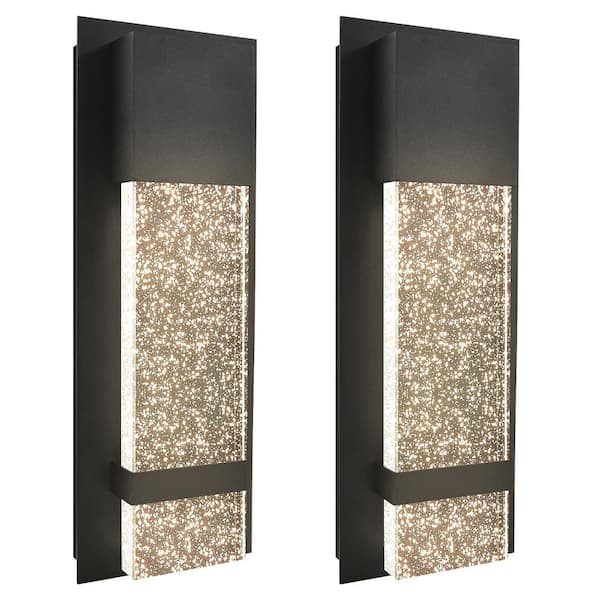 14 in Black Outdoor LED Wall Sconce Light Fixture 3CCT 3000K-5000K Seeded Bubble Glass 12-Watt ETL IP65 (2-Pack)