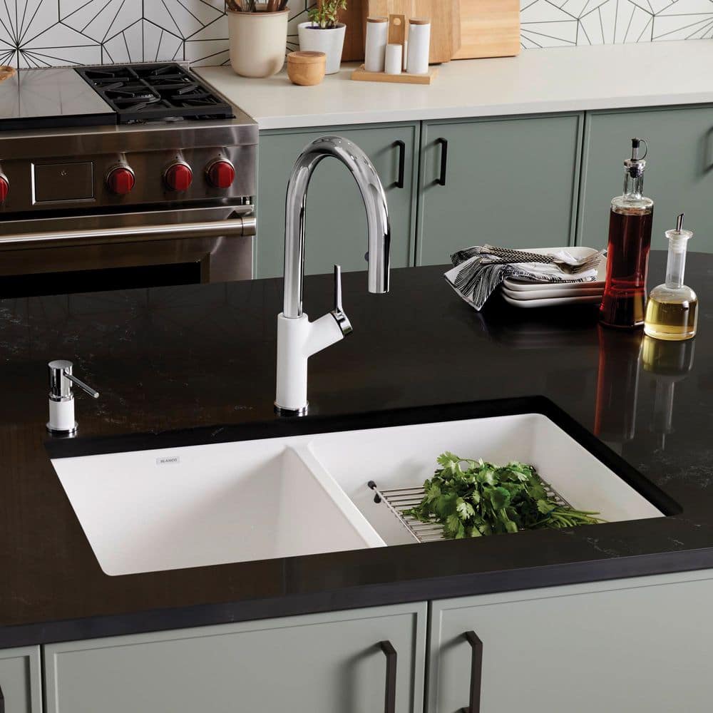 Volcano Gray Stone Double Bowl Undermount Kitchen Sink
