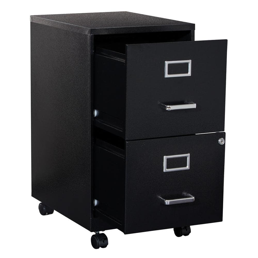 Black Mobile 2-Drawer Lockable Metal File Cabinet