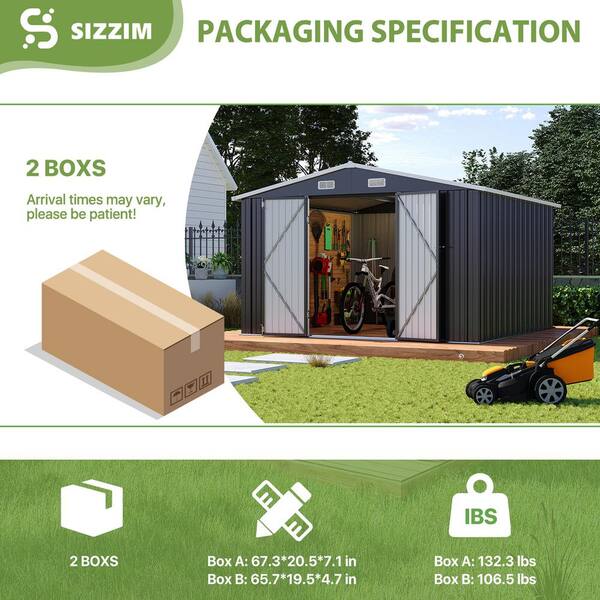 Sizzim 10 ft. W x 10 ft. D Black Outdoor Storage Metal Shed with