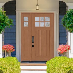 Regency 51 in. x 80 in. 6-Lite Top Lite Clear Glass RHIS Wheat Mahogany Fiberglass Prehung Front Door 12 in. Side Lite