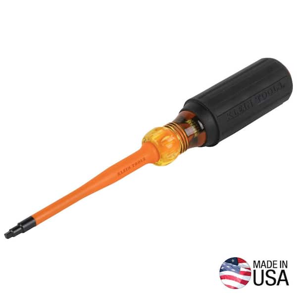 Klein Tools #2 Square, 4 in. Round Shank Slim-Tip 1000-Volt Insulated Screwdriver