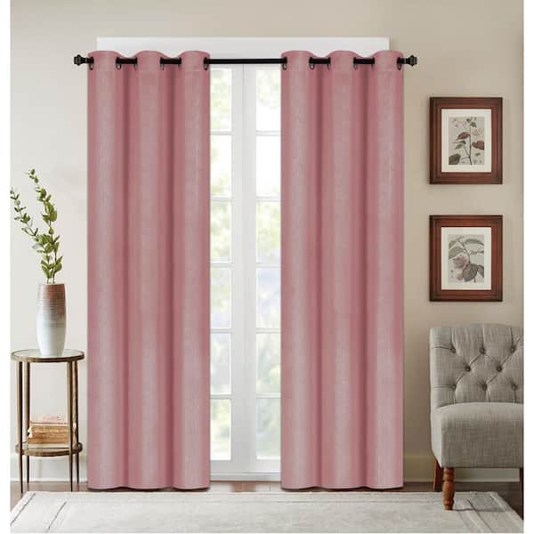 J&V TEXTILES Embossed Blush Polyester Thermal 76 in. W x 84 in. L Grommet Blackout Curtain Panel (2-Set)