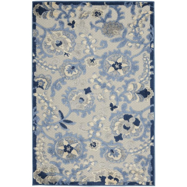 Blue, Gray 3 ft. x 4 ft. Woven Polypropylene Indoor/Outdoor Area Rug