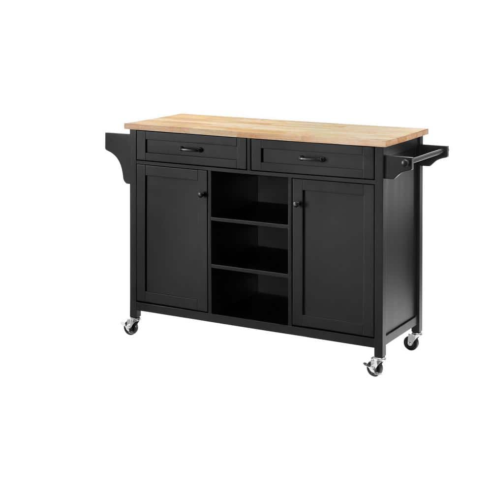Home Decorators Collection Rockford Black Rolling Kitchen Cart with ...