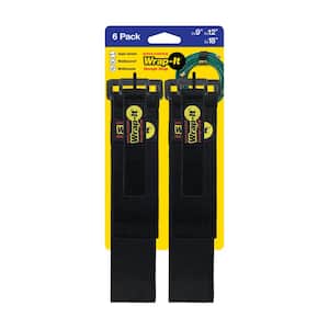 Super-Stretch Storage Strap Elastic All-Purpose Hook and Loop Cinch Strap in Black (Assorted 6-Pack)