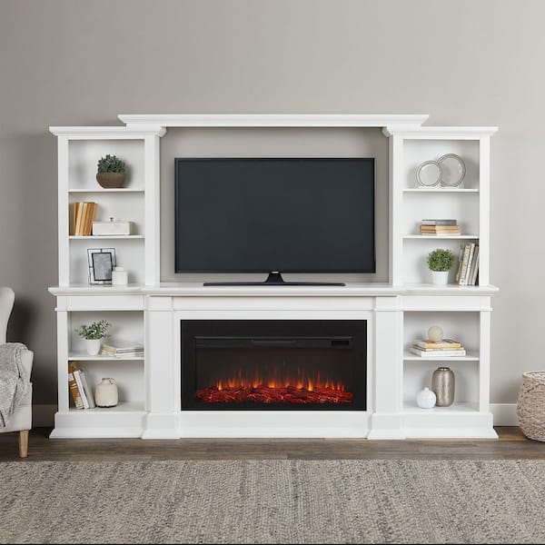 Real Flame Monte Vista 108 in. Freestanding Electric Fireplace TV Stand in White