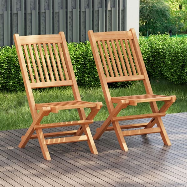 Kadehome Natural Brown Teak Wood Patio Folding Dining Chair with