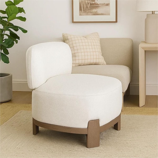 Dem Cream White and Almond Brown Polyester Armless Chair