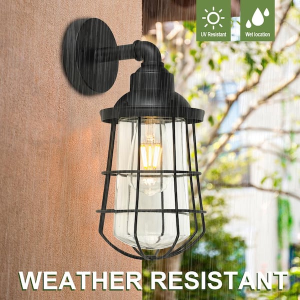 PRIVATE BRAND UNBRANDED 13.48 in. 1 Light Black Hardwired Nautical Outdoor Wall Light Lantern Sconce with No Bulb Included G19332 The Home Depot