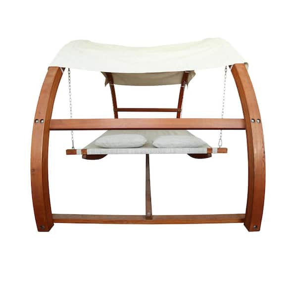 Leisure Season 126 in. x 63 in. x 69 in. Swing Bed with Canopy Medium Brown Solid Wood Larch SBWC402 R The Home Depot