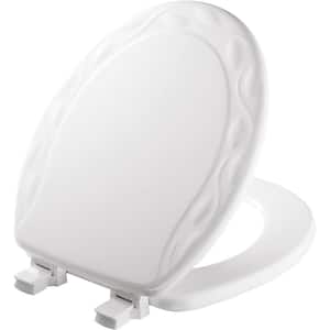 Sculptured Ivy Round Enameled Wood Closed Front Toilet Seat in White Removes for Easy Cleaning and Never Loosens