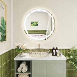 24in. W x 24 in. H Round Frameless Wall Bathroom Vanity Mirror in Silver