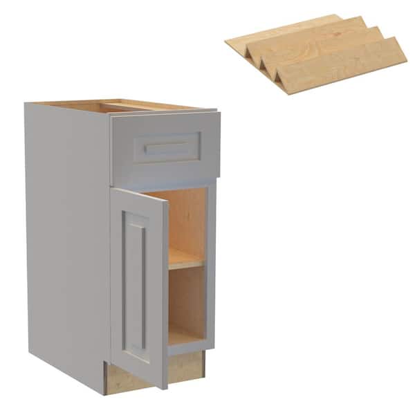 Home Decorators Collection Grayson 15 in. W x 24 in. D x 34.5 in. H Assembled Plywood Base Kitchen Cabinet in Pearl Gray with Spice Soft Close LH