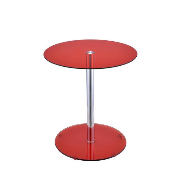 Acme Furniture Halley Red Glass and Chrome Side Table