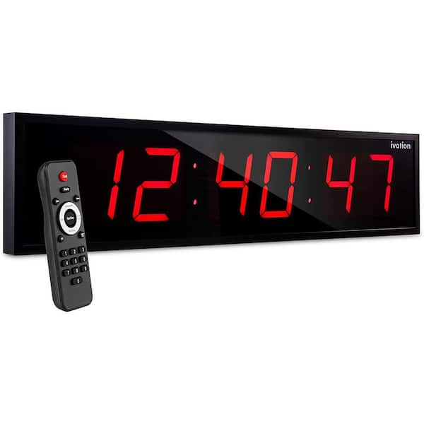 Ivation 48 in. Red Large Digital Wall Clock, LED Digital Clock with Timer and Alarm