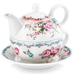 Porcelain Tea for One Set Teapot 11 Ounce Tea Set 1 Piece Teacup and Saucer