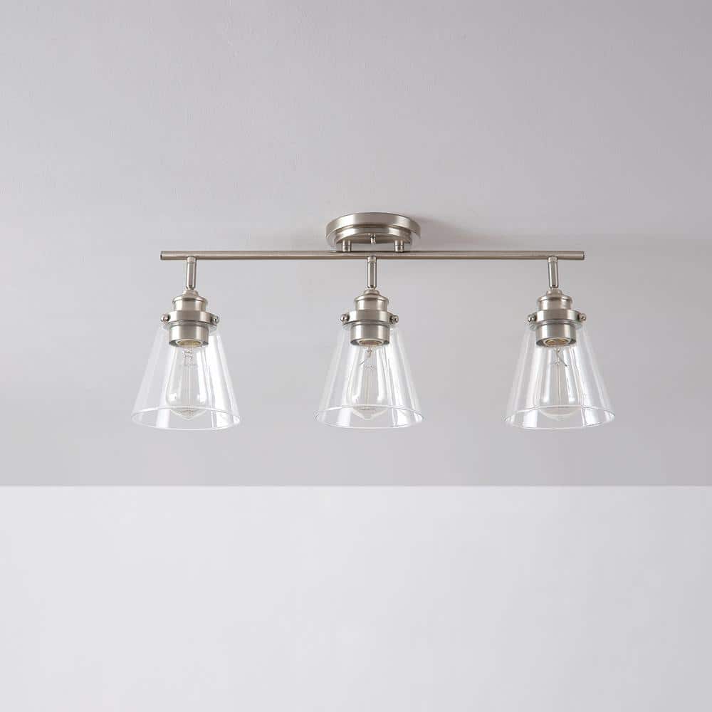 Brushed Nickel 3-Light Track Lighting with Clear Glass Shades