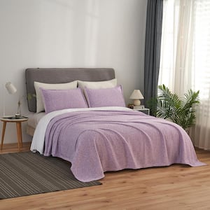 Purple Microfiber Queen Knit Blanket with Pillow Sham