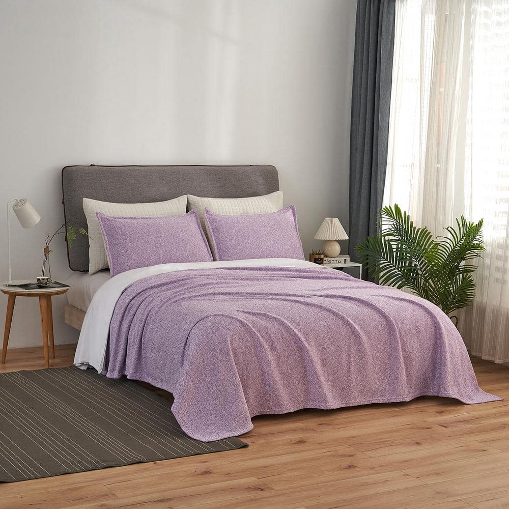 JML Purple Microfiber Twin Knit Blanket with Pillow Sham TWB