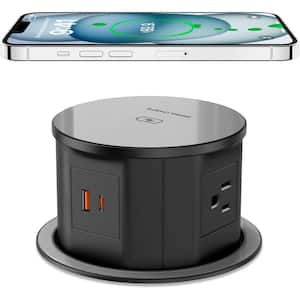 6 ft. Cord Pop Up Outlet with 15-Watt Wireless Charger, 4 AC Outlets, 1 USB-A, 1 USB-C Ports in Black