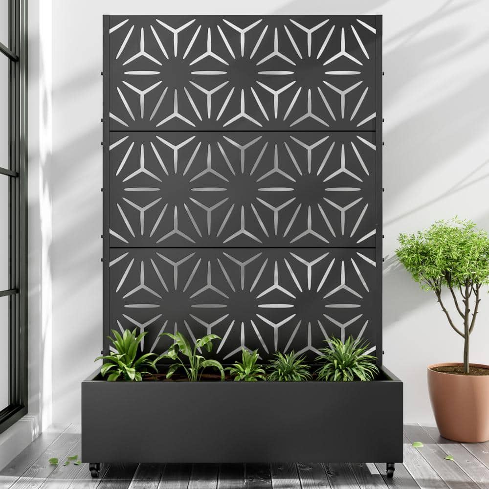 73 in. x 16 in. x 47 in. Black Metal Iron Planter Box with Attached Trellis for Climbing Vegetation price history on PriceWatchPro